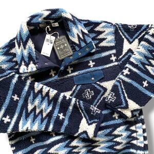 NWT Polo Ralph Lauren X Naiomi Glasses Navajo Print Fleece Pullover Sz M Blue